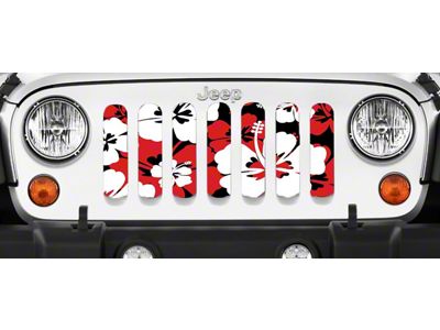 Grille Insert; Red Hawaiin Hibiscus (18-25 Jeep Wrangler JL w/o TrailCam)