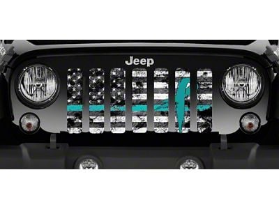 Grille Insert; Teal Ribbon Tactical American Flag (07-18 Jeep Wrangler JK)
