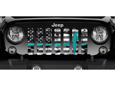 Grille Insert; Teal Ribbon Tactical American Flag (97-06 Jeep Wrangler TJ)