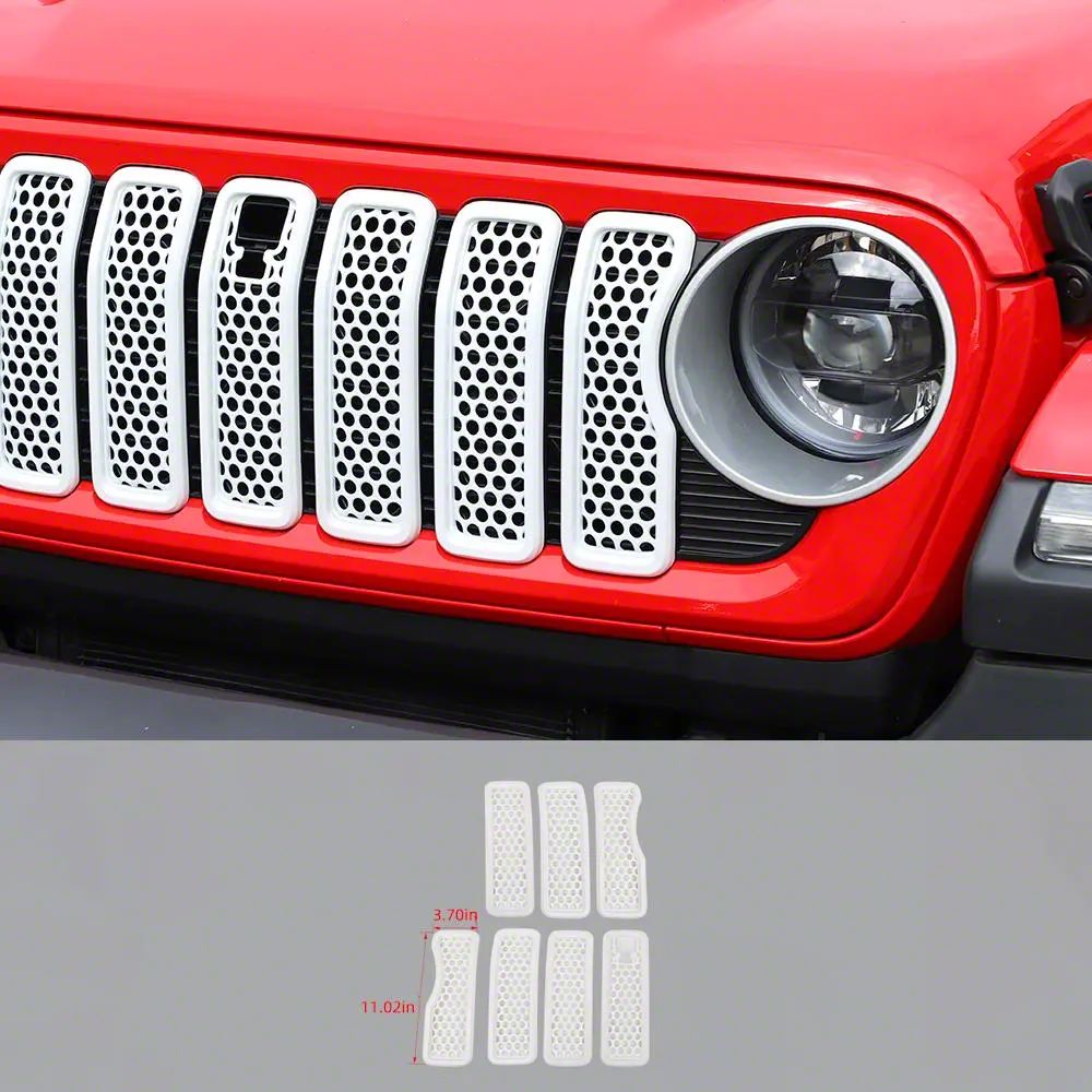 Jeep Wrangler Grille Trim Rings with Honeycomb Mesh; White (24-26 Jeep ...