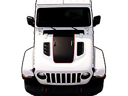 Hood Graphic without Windshield Bumper Cutouts; Black with Red Outline (18-26 Jeep Wrangler JL Rubicon)