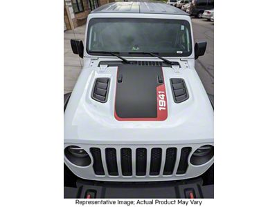 Hood Stripe with 1941 Logo; Matte Black with Matte Black Pinstripe (18-25 Jeep Wrangler JL, Excluding Rubicon)