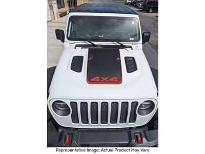 Hood Stripe with 4x4 Logo; Matte Black with Matte Black Pinstripe (18-25 Jeep Wrangler JL Rubicon)