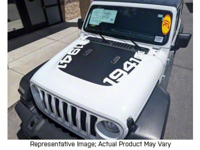 Hood Stripe with Double 1941 Logos; Carbon Fiber Black (18-25 Jeep Wrangler JL, Excluding Rubicon)