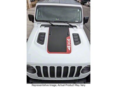 Hood Stripe with Front 4x4 Logo; Satin Black (18-25 Jeep Wrangler JL Rubicon)