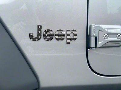 Jeep Fender Emblem Letter Overlays; Black and Silver American Flag (18-25 Jeep Wrangler JL)