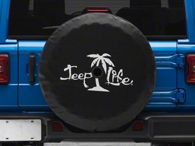 Jeep Life Palm Tree Spare Tire Cover with Camera Port; Black (18-26 Jeep Wrangler JL)