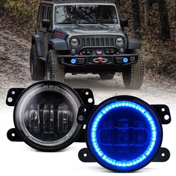 Jeep Wrangler 7-Inch Blue Halo LED Headlights; Black Housing