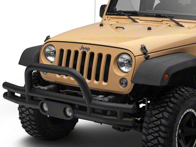 Double Tube Front Bumper with Stinger; Textured Black (07-18 Jeep Wrangler JK)