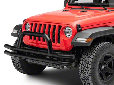 Double Tube Front Bumper with Hoop; Black (18-25 Jeep Wrangler JL)