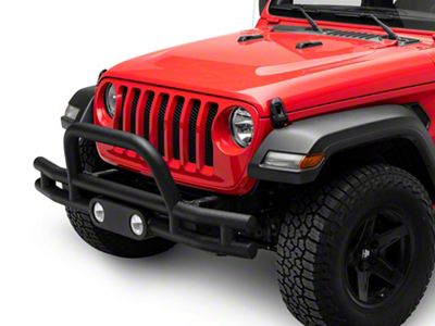 Double Tube Front Bumper with Stinger; Textured Black (18-25 Jeep Wrangler JL)