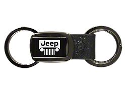 Jeep Grill Leather Tri-Ring Key Fob; Gunmetal