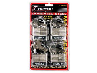 Keyed Alike Steel Padlocks; 4-Pack