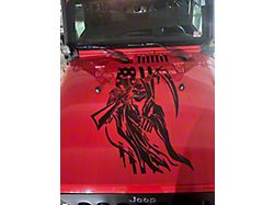 Large Hood American Flag Reaper Decal; Matte Black (07-18 Jeep Wrangler JK)
