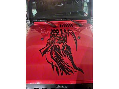 Large Hood American Flag Reaper Decal; Matte Black (07-18 Jeep Wrangler JK)