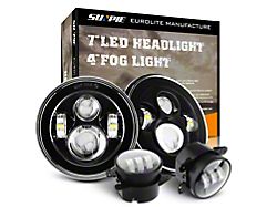 LED Headlight and Fog Lights; Black Housing; Clear Lens (76-86 Jeep CJ7; 97-18 Jeep Wrangler TJ & JK)