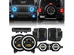LED RGB Halo Headlights, RGB Fog Light, LED Third Brake and LED Tail Light Package (18-25 Jeep Wrangler JL w/ Factory Halogen Tail Lights)