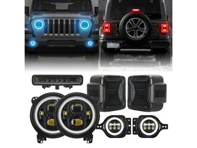 LED RGB Halo Headlights, RGB Fog Light, LED Third Brake and LED Tail Light Package (18-25 Jeep Wrangler JL w/ Factory Halogen Tail Lights)