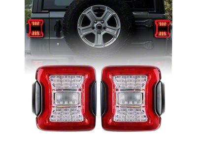 American Modified LED Tail Lights; Black Housing; Clear Lens (18-25 Jeep Wrangler JL w/ Factory Halogen Tail Lights & w/o Blind Spot Detection)