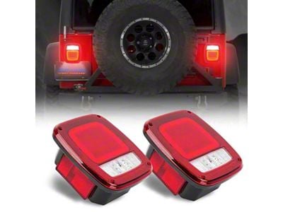 LED Tail Lights; Black Housing; Red/Clear Lens (79-06 Jeep CJ7, Wrangler YJ & TJ)