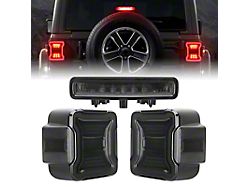 LED Tail Lights with LED Third Brake Light; Black Housing; Smoked Lens (18-25 Jeep Wrangler JL w/ Factory Halogen Tail Lights)