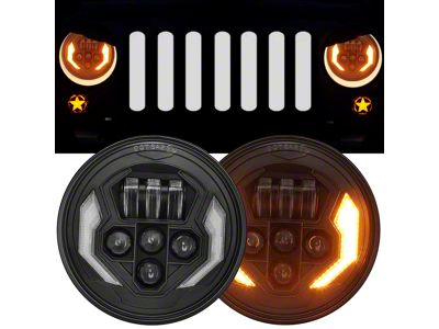 Lightning Style LED Headlights with White DRL and Amber Turn Signals; Black Housing; Clear Lens (07-18 Jeep Wrangler JK)
