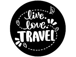 Live Love Travel Spare Tire Cover with Camera Cutout; Black (18-25 Jeep Wrangler JL)