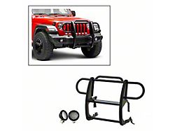 Modular Grille Guard with 5.30-Inch Black Round Flood LED Lights; Black (18-25 Jeep Wrangler JL, Excluding 4xe)