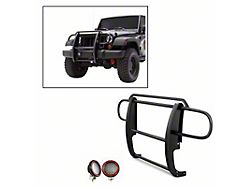Modular Grille Guard with 5.30-Inch Red Round Flood LED Lights; Black (07-18 Jeep Wrangler JK)