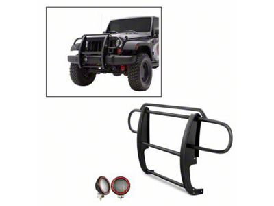 Modular Grille Guard with 5.30-Inch Red Round Flood LED Lights; Black (07-18 Jeep Wrangler JK)
