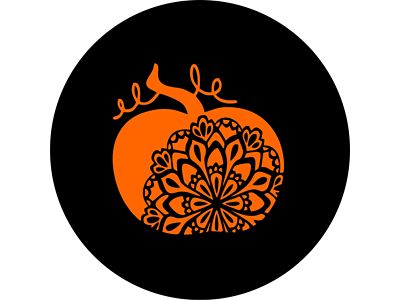 Orange Pumpkin with Mandala Spare Tire Cover; Black (76-18 Jeep CJ7, Wrangler YJ, TJ & JK)