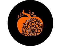 Orange Pumpkin with Mandala Spare Tire Cover with Camera Cutout; Black (18-26 Jeep Wrangler JL)