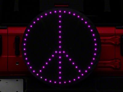 Peace Sign LED Spare Tire Cover; Pink; 30 to 32-Inch Tire Cover (66-18 Jeep CJ5, CJ7, Wrangler YJ, TJ & JK)