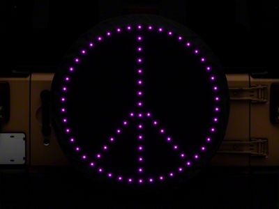 Peace Sign LED Spare Tire Cover; Pink; 33 to 35-Inch Tire Cover (66-18 Jeep CJ5, CJ7, Wrangler YJ, TJ & JK)