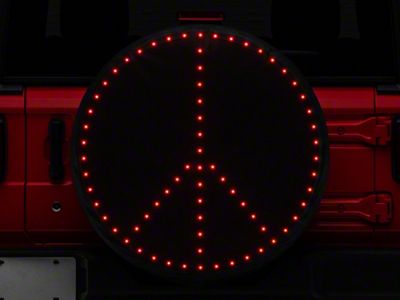 Peace Sign LED Spare Tire Cover; Red; 30 to 32-Inch Tire Cover (66-18 Jeep CJ5, CJ7, Wrangler YJ, TJ & JK)
