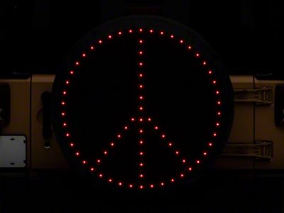 Peace Sign LED Spare Tire Cover; Red; 33 to 35-Inch Tire Cover (66-18 Jeep CJ5, CJ7, Wrangler YJ, TJ & JK)