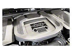 Perforated Engine Shroud with Jeep Logo; Brushed; Black Carbon Fiber (12-18 3.6L Jeep Wrangler JK)