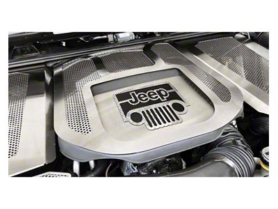 Perforated Engine Shroud with Jeep Logo; Brushed; Black Carbon Fiber (12-18 3.6L Jeep Wrangler JK)