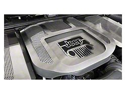 Perforated Engine Shroud with Jeep Logo; Brushed; Black Carbon Fiber; Red LED (12-18 3.6L Jeep Wrangler JK)
