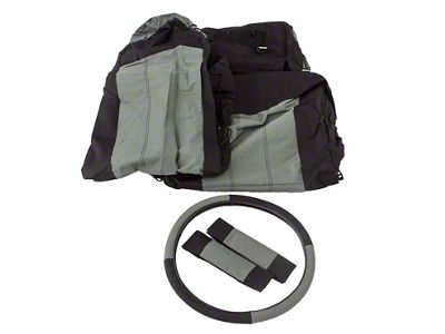 Polycanvas Front Seat Covers with Steering Wheel Cover; Black/Gray (87-02 Jeep Wrangler YJ & TJ)