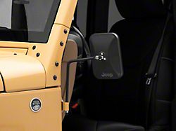 Jeep Licensed by RedRock Rectangular Adventure Mirrors with Engraved Jeep Logo; Textured Black (76-25 Jeep CJ7, Wrangler YJ, TJ, JK & JL)