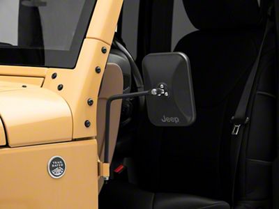 Jeep Licensed by RedRock Rectangular Adventure Mirrors with Engraved Jeep Logo; Textured Black (76-25 Jeep CJ7, Wrangler YJ, TJ, JK & JL)