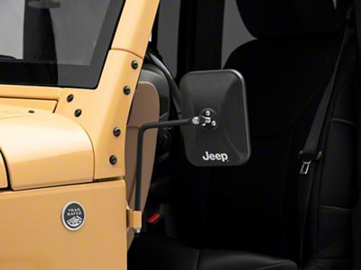 Jeep Licensed by RedRock Rectangular Adventure Mirrors with Printed Jeep Logo; Textured Black (76-25 Jeep CJ7, Wrangler YJ, TJ, JK & JL)