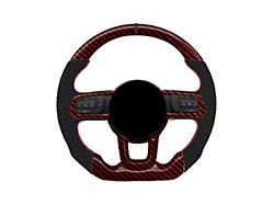 Mintz Garage Red Carbon Fiber and Black Leather Custom Steering Wheel with Red Stitching and Black Stripe (18-26 Jeep Wrangler JL)