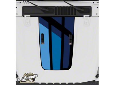 Retro Blue Stripe Hood Graphic with Washer Nozzle Cutouts; Matte (18-26 Jeep Wrangler JL, Excluding Rubicon)