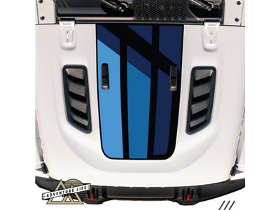 Retro Blue Stripe Hood Graphic with Washer Nozzle Cutouts; Matte (18-26 Jeep Wrangler JL Rubicon)