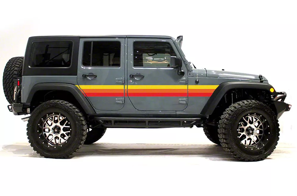 Jeep Wrangler Retro Side Stripes; Yellow/Orange/Red (07-18