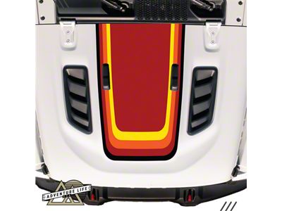 Retro Sunset Stripe Hood Graphic with Washer Nozzle Cutouts; Gloss (18-26 Jeep Wrangler JL Rubicon)