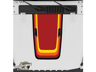 Retro Sunset Stripe Hood Graphic with Washer Nozzle Cutouts; Matte (18-26 Jeep Wrangler JL, Excluding Rubicon)