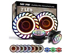 RGB 3D LED Headlights with 4-Inch RGB Fog Lights; Black Housing; Clear Lens (07-18 Jeep Wrangler JK)